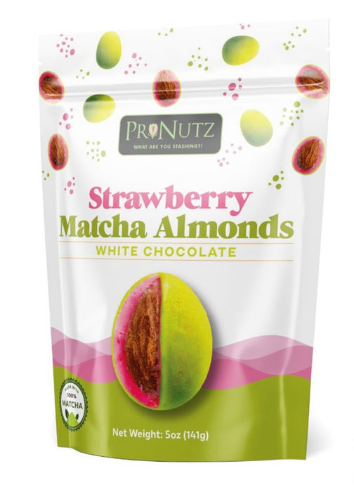 White Chocolate Strawberry Matcha Almonds. PRE-ORDER 01/01/24